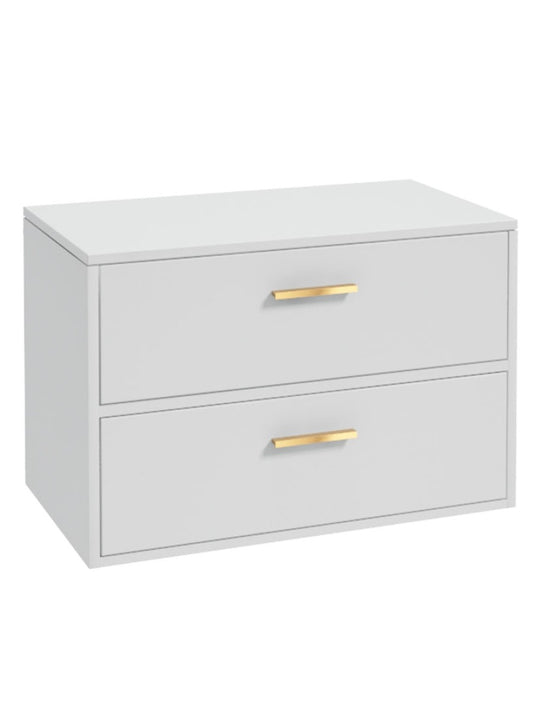 Sonas Finland Wall Hung 80Cm Two Drawer Countetop Vanity Unit | Matt White | Brushed Gold Handle | UF0573