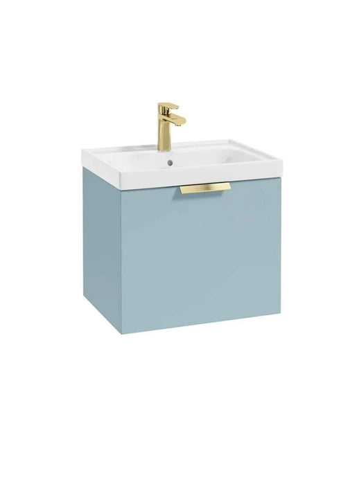 wall hung 1 drawer vanity unit in matt morning sky blue