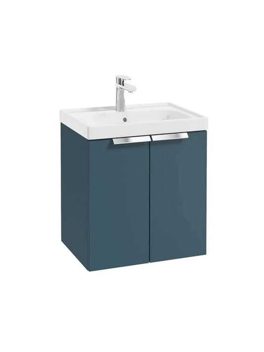 wall hung 2 door vanity unit in matt ocean blue