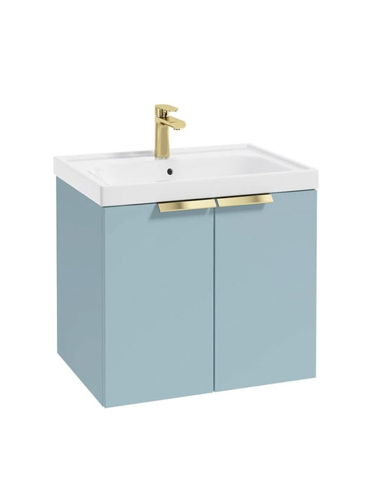 wall hung 2 door vanity unit in matt morning sky blue