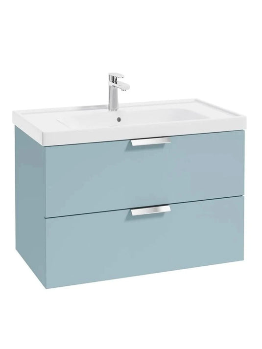 wall hung 2 drawer vanity unit in matt morning sky blue