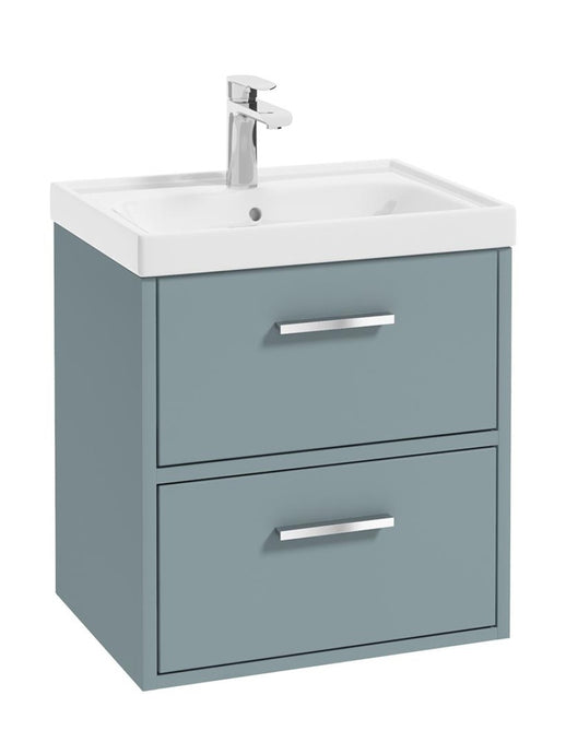 Sonas Finland Wall Hung 50Cm Two Drawer Vanity Unit | Matt Coral Green | Brushed Chrome Handle | UF0869
