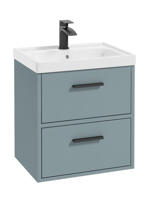 Sonas Finland Wall Hung 50Cm Two Drawer Vanity Unit | Matt Coral Green | Matt Black Handle | UF0870