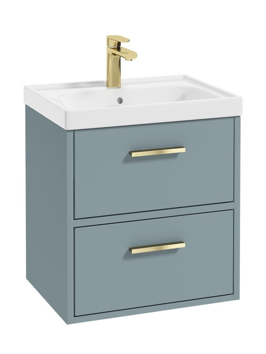 Sonas Finland Wall Hung 50Cm Two Drawer Vanity Unit | Matt Coral Green | Brushed Gold Handle | UF0871