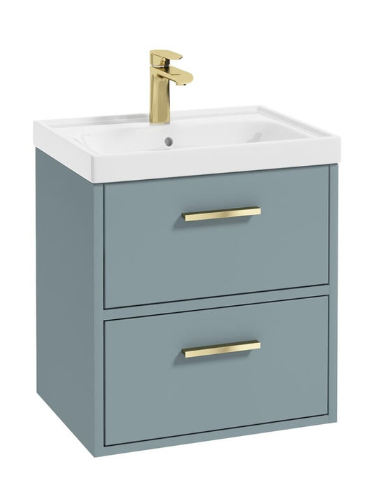 Sonas Finland Wall Hung 50Cm Two Drawer Vanity Unit | Matt Coral Green | Brushed Gold Handle | UF0871