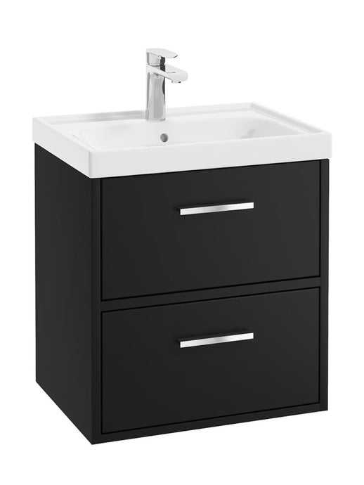Sonas Finland Wall Hung 50Cm Two Drawer Vanity Unit | Matt Black | Brushed Chrome Handle | UF0872