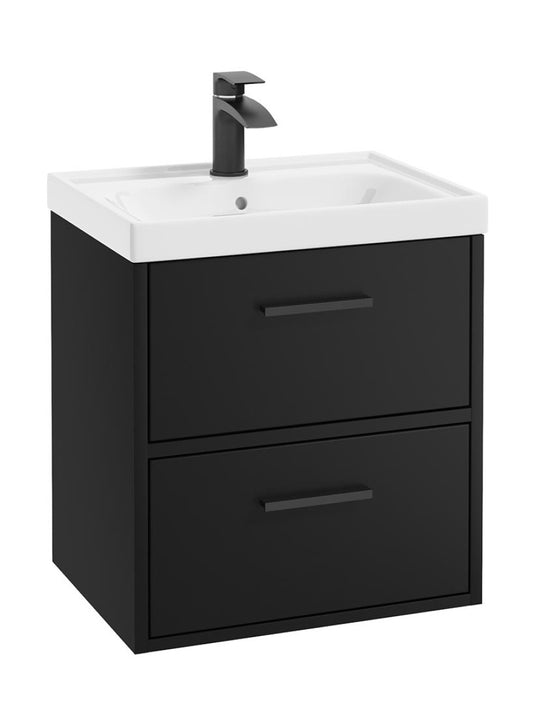 Sonas Finland Wall Hung 50Cm Two Drawer Vanity Unit | Matt Black | Matt Black Handle | UF0873