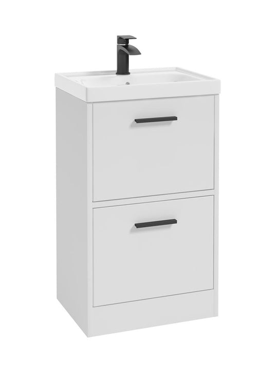 Sonas Finland Floorstanding 50Cm Two Drawer Vanity Unit | Matt White | Matt Black Handle | UF0876