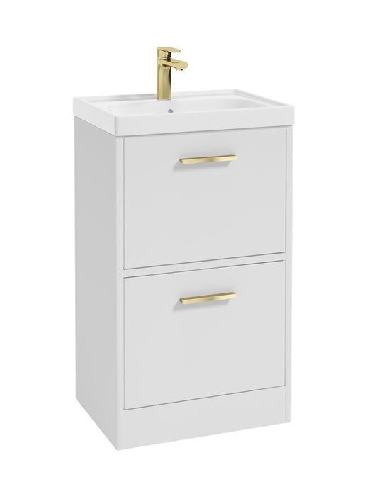 Sonas Finland Floorstanding 50Cm Two Drawer Vanity Unit | Matt White | Brushed Gold Handle | UF0877