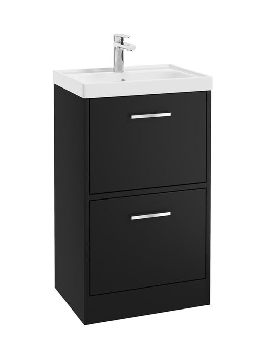 Sonas Finland Floorstanding 50Cm Two Drawer Vanity Unit | Matt Black | Brushed Chrome Handle | UF0878