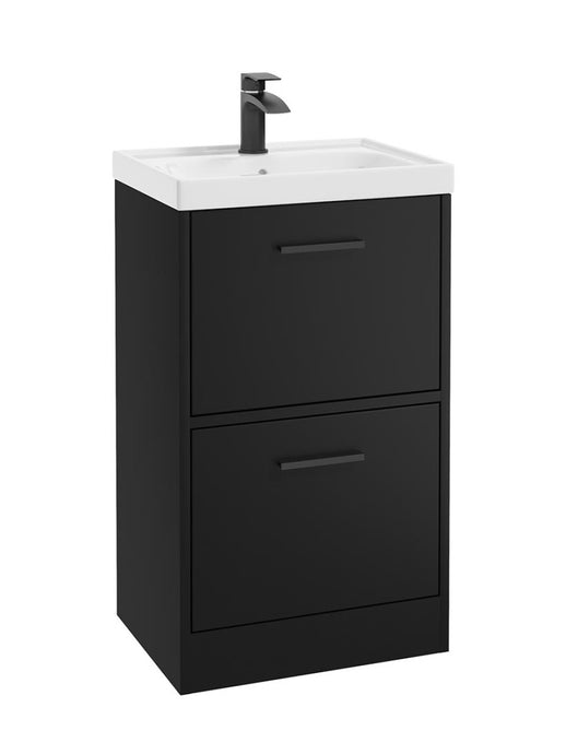 Sonas Finland Floorstanding 50Cm Two Drawer Vanity Unit | Matt Black | Matt Black Handle | UF0879