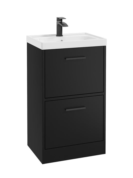 Sonas Finland Floorstanding 50Cm Two Drawer Vanity Unit | Matt Black | Matt Black Handle | UF0879