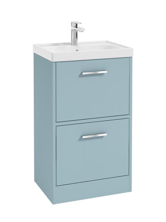 Sonas Finland Floorstanding 50Cm Two Drawer Vanity Unit | Matt Morning Sky Blue | Brushed Chrome Handle | UF0884