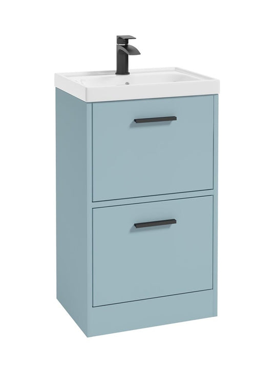 Sonas Finland Floorstanding 50Cm Two Drawer Vanity Unit | Matt Morning Sky Blue | Matt Black Handle | UF0885