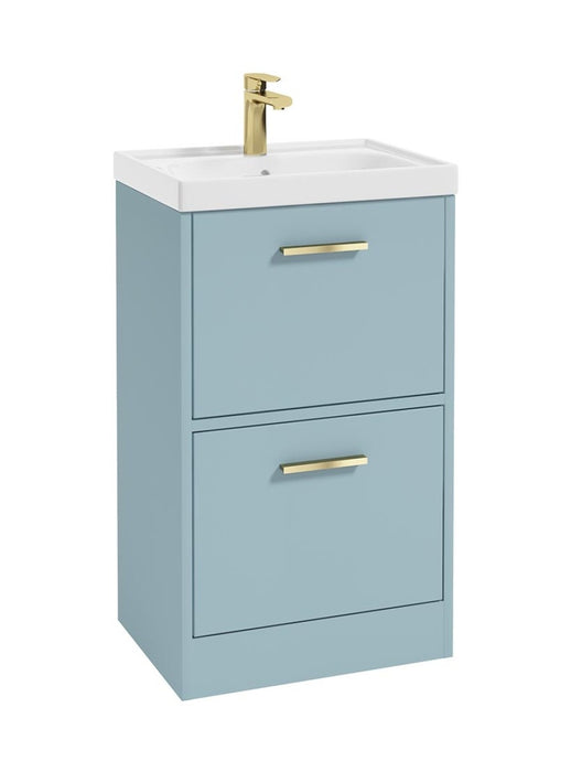 Sonas Finland Floorstanding 50Cm Two Drawer Vanity Unit | Matt Morning Sky Blue | Brushed Gold Handle | UF0886