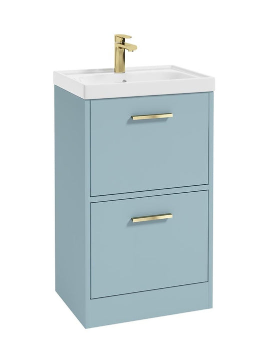 Sonas Finland Floorstanding 50Cm Two Drawer Vanity Unit | Matt Morning Sky Blue | Brushed Gold Handle | UF0886