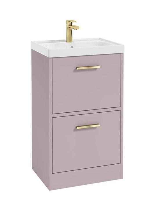 Sonas Finland Floorstanding 50Cm Two Drawer Vanity Unit | Matt Cashmere Pink | Brushed Gold Handle | UF0889