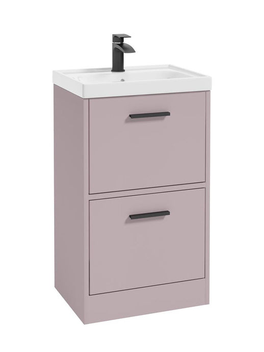Sonas Finland Floorstanding 50Cm Two Drawer Vanity Unit | Matt Cashmere Pink | Matt Black Handle | UF0888