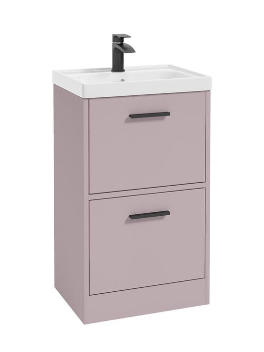 Sonas Finland Floorstanding 50Cm Two Drawer Vanity Unit | Matt Cashmere Pink | Matt Black Handle | UF0888