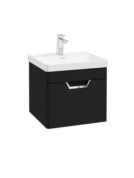 Sonas Freya Wall Hung 50Cm Single Drawer Vanity Unit | Matt Black | Chrome Handle | UF1127