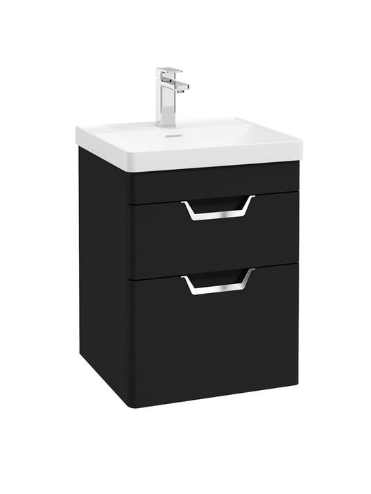 Sonas Freya Wall Hung 50Cm Two Drawer Vanity Unit | Matt Black | Chrome Handle | UF1130
