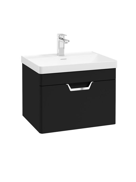 Sonas Freya Wall Hung 60Cm Single Drawer Vanity Unit | Matt Black | Chrome Handle | UF1133