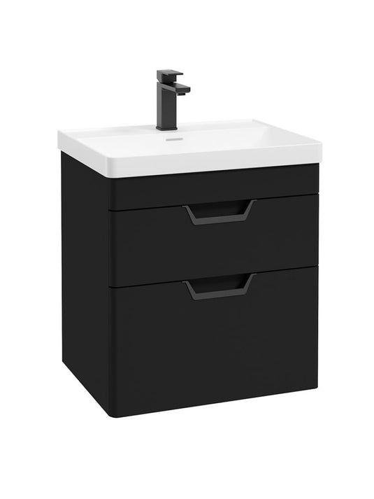 Sonas Freya Wall Hung 60Cm Two Drawer Vanity Unit | Matt Black | Matt Black Handle | UF1137
