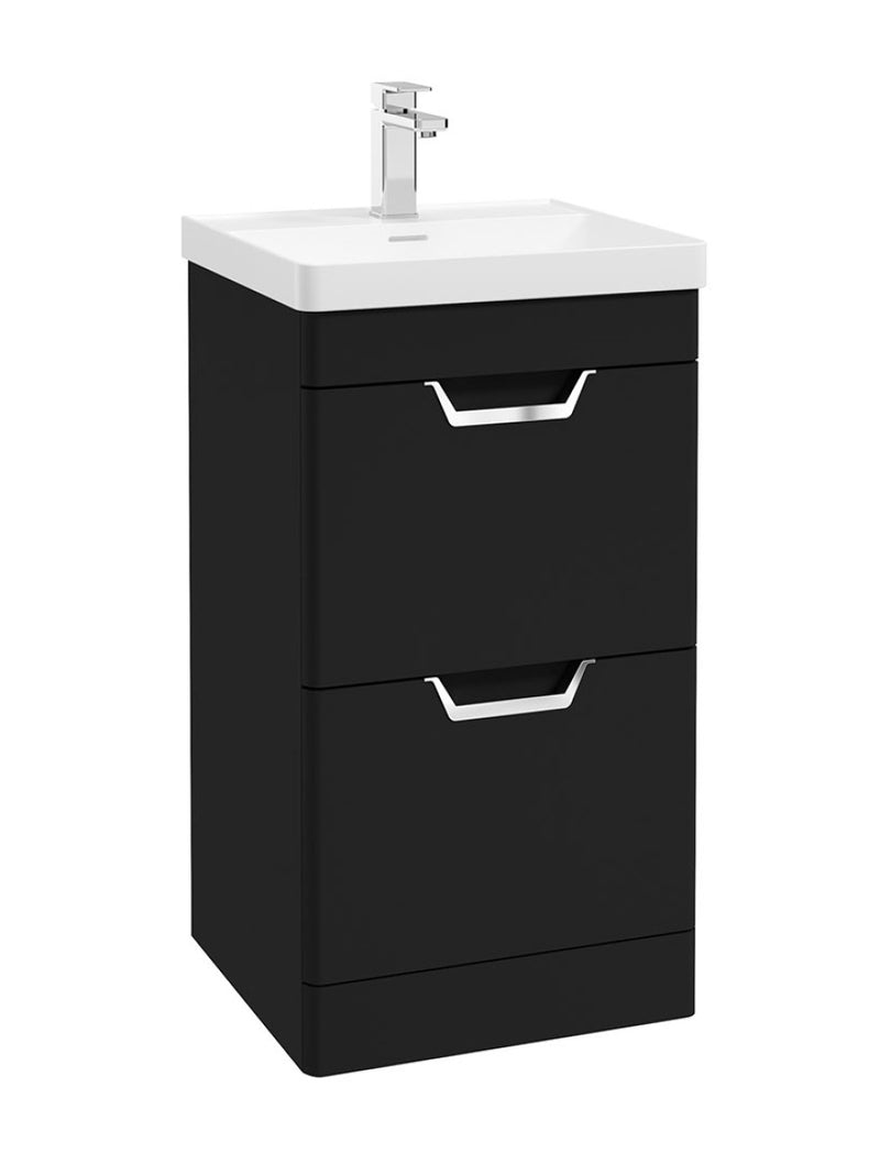 Завантажте зображення в засіб перегляду галереї, Sonas Freya Floorstanding 50Cm Two Drawer Vanity Unit | Matt Black | Chrome Handle | UF1145
