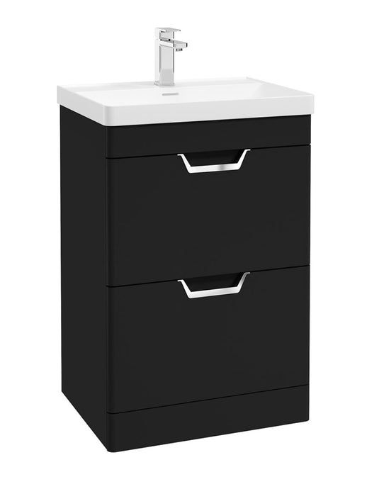 Sonas Freya Floorstanding 60Cm Two Drawer Vanity Unit | Matt Black | Chrome Handle | UF1148