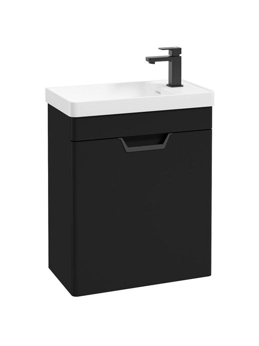 Sonas Freya Wall Hung 55Cm Single Door Cloakroom Vanity Unit | Matt Black | Matt Black Handle | UF1155