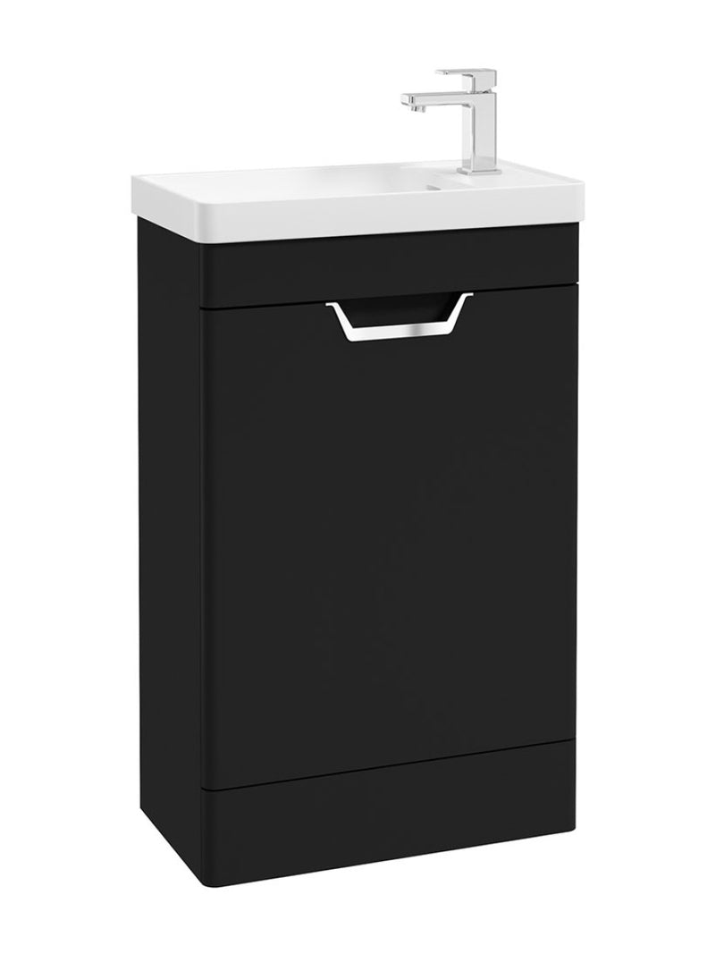 Load image into Gallery viewer, Sonas Freya Floorstanding 55Cm Single Door Cloakroom Vanity Unit | Matt Black | Chrome Handle | UF1157
