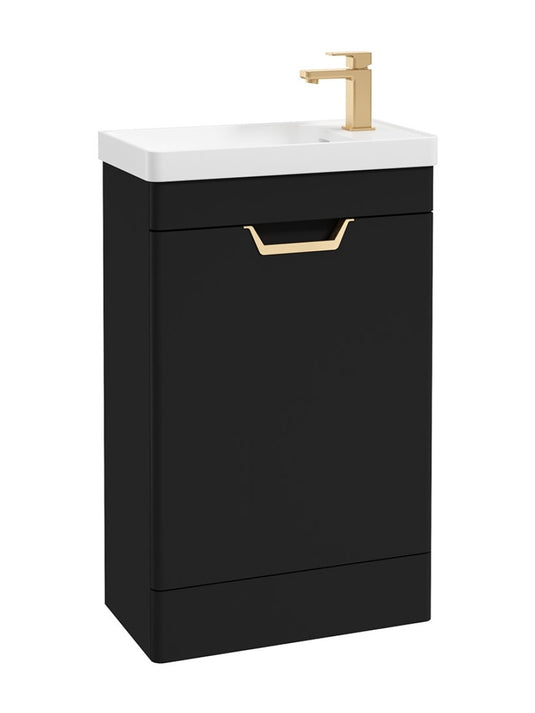 Sonas Freya Floorstanding 55Cm Single Door Cloakroom Vanity Unit | Matt Black | Gold Handle | UF1159