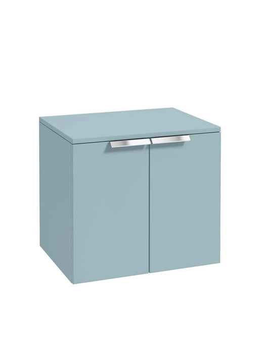 wall hung 2 door countertop vanity unit in matt morning sky blue