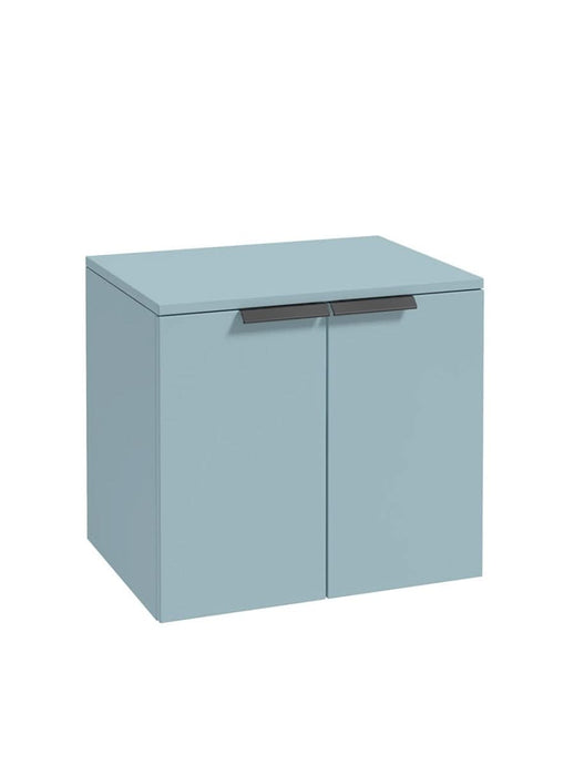 wall hung 2 door countertop vanity unit in matt morning sky blue