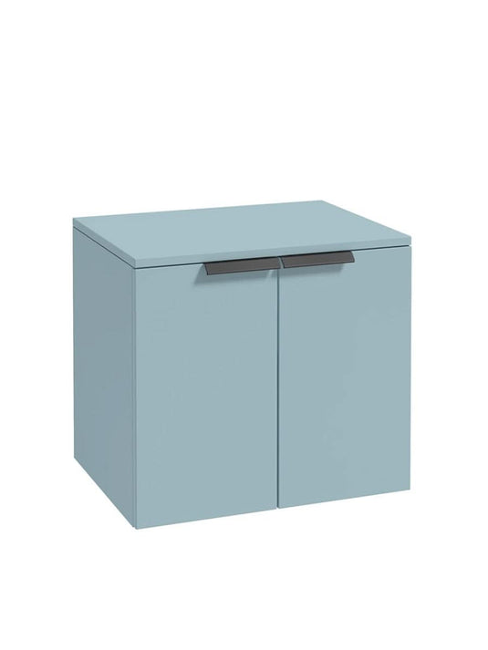 wall hung 2 door countertop vanity unit in matt morning sky blue