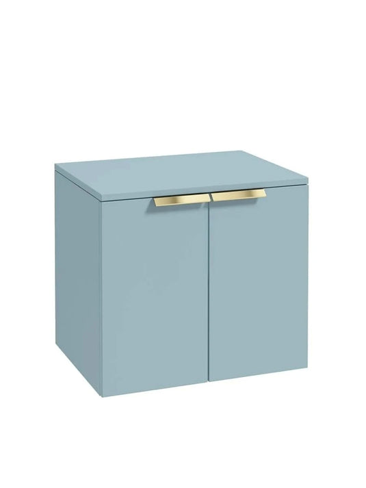 wall hung 2 door countertop vanity unit in matt morning sky blue