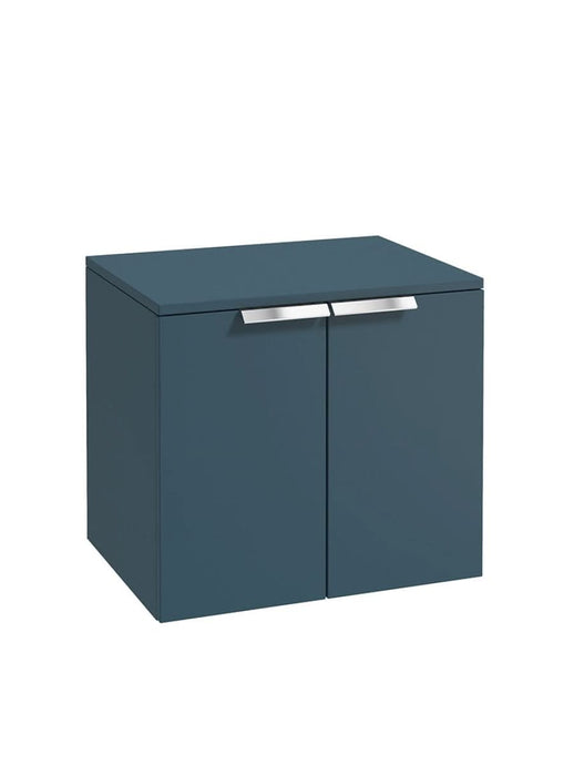 wall hung 2 door countertop vanity unit in matt ocean blue