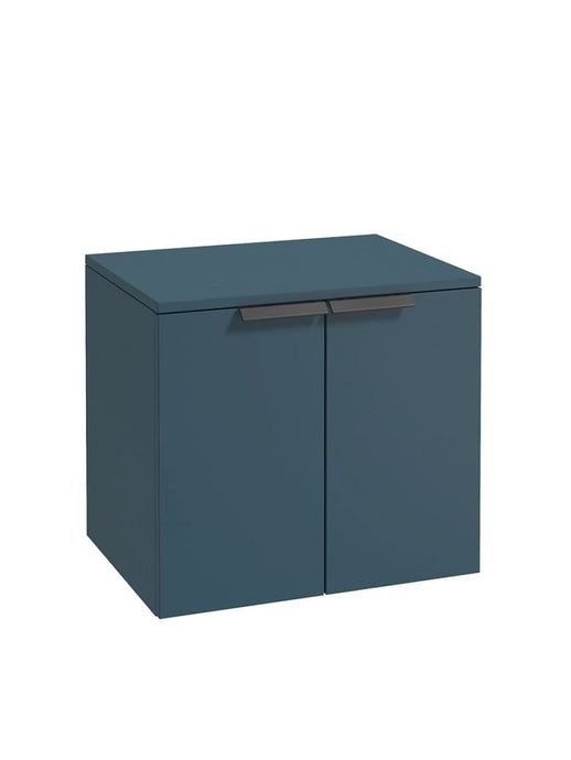 wall hung 2 door countertop vanity unit in matt ocean blue