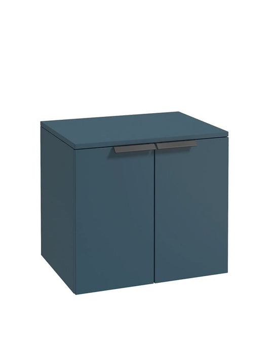 wall hung 2 door countertop vanity unit in matt ocean blue