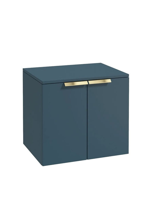 wall hung 2 door countertop vanity unit in matt ocean blue