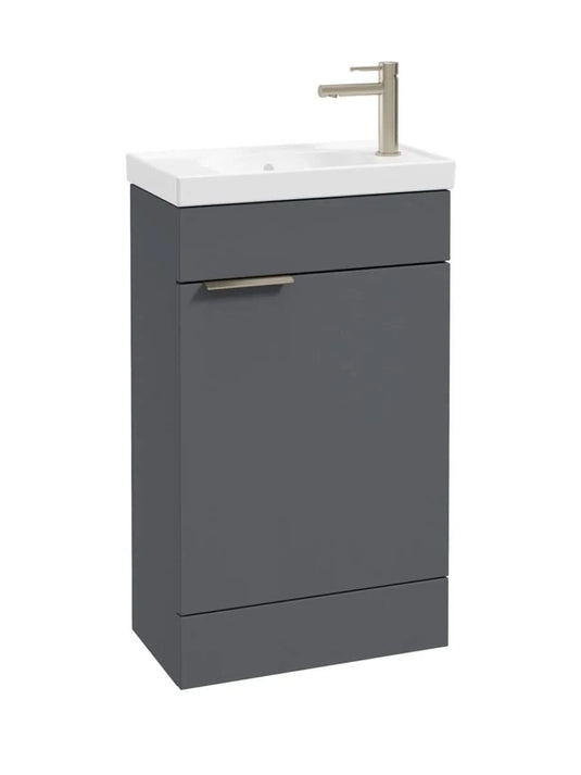 Sonas Stockholm Floorstanding 50Cm Cloakroom Vanity Unit | Matt Midnight Grey | Brushed Nickel Handle