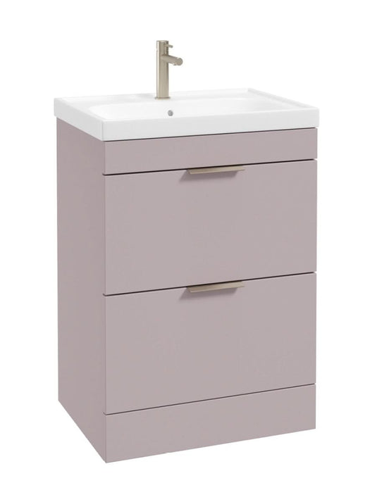 Sonas Stockholm Floorstanding 60Cm Two Drawer Vanity Unit | Matt Cashmere Pink | Brushed Nickel Handle | UF1564