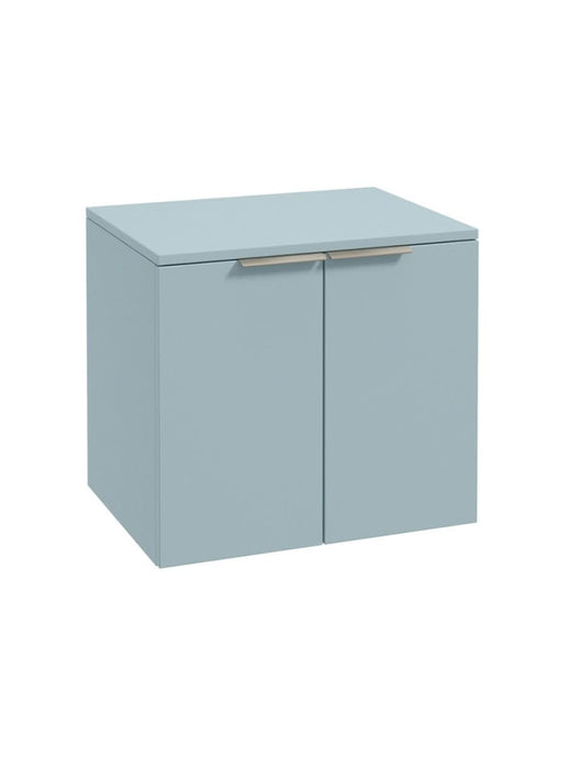 wall hung 2 door countertop vanity unit in matt morning sky blue