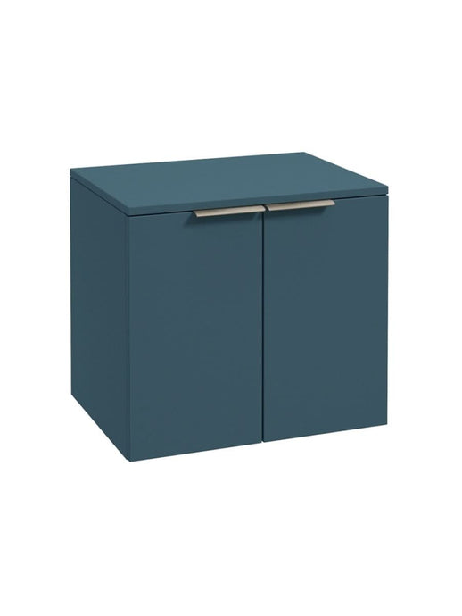 wall hung 2 door countertop vanity unit in matt ocean blue