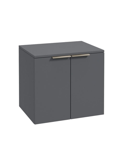 wall hung 2 door countertop vanity unit in matt midnight grey