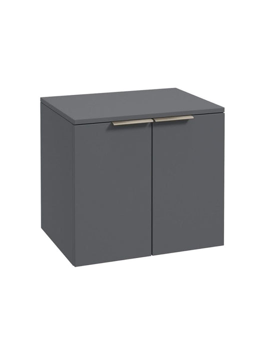 wall hung 2 door countertop vanity unit in matt midnight grey