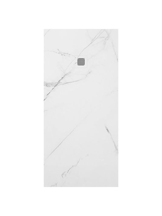 white marble shower tray and waste