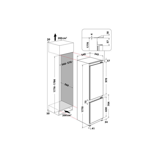 Whirlpool Built-in Low Frost Fridge Freezer | White | 70/80 Split | WHC18D041A1